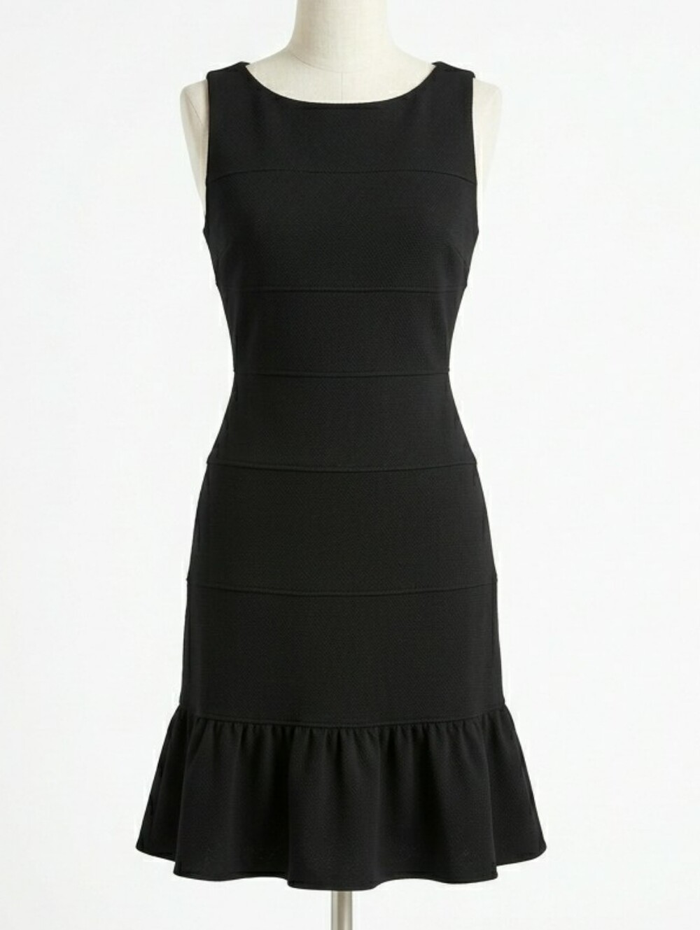 ANN TAYLOR Black Sleeveless Textured Ruffle Hem Sheath Dress Size 2